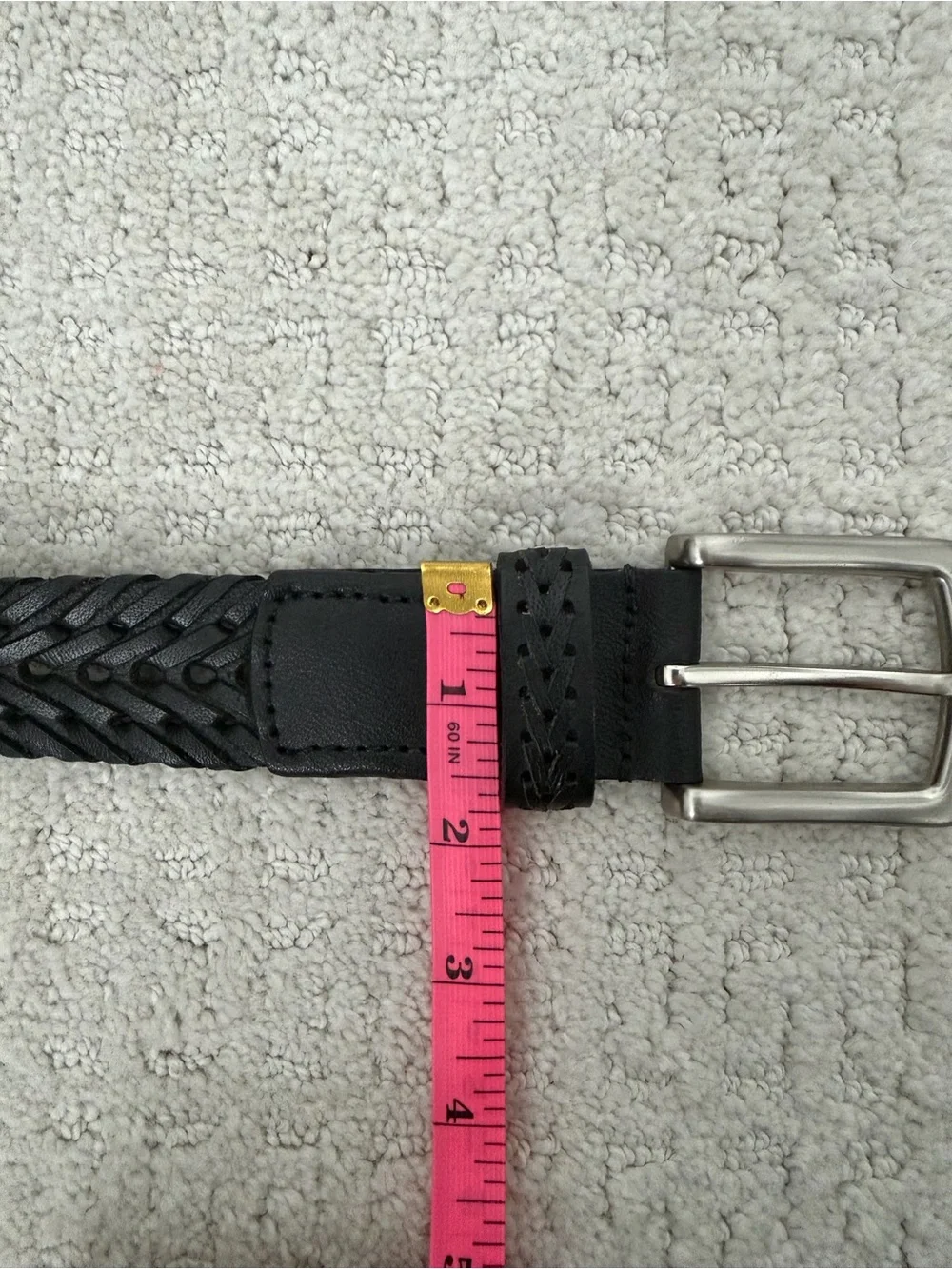 Brooks Brothers Black Leather Braided Belt Classic Silver Buckle size Medium